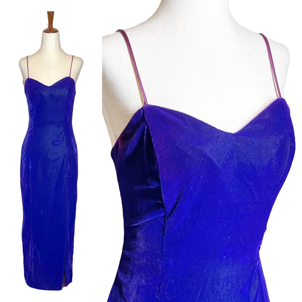 Vintage 90s Purple Velvet Cocktail Formal Maxi Dress